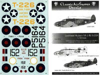 Classic Airframes 48002 HUDSON MK I/III/A28A DEC. Plastic models 1:48