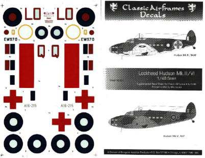 Classic Airframes 48003 HUDSON MK III/VI DECALQUE Plastic models 1:48