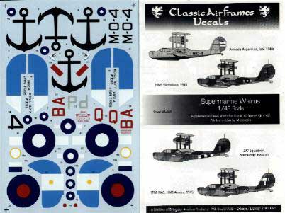 Classic Airframes 48006 SUPERMARINE WALRUS DECALQUE Maquettes 1:48