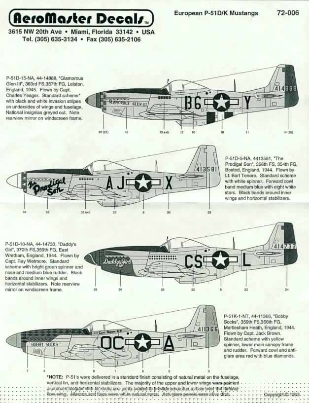 MUSTANG / EUROPE P51D DECAL