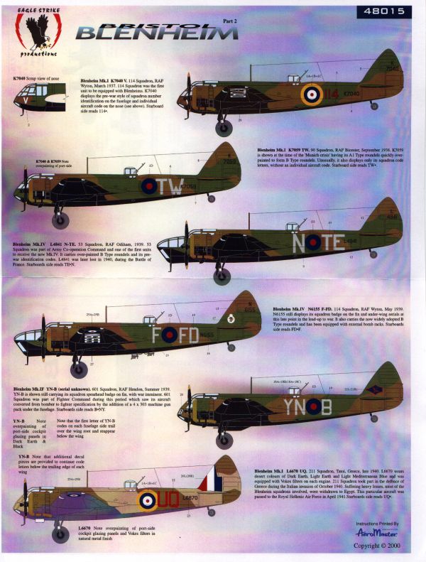 Eagle Strike Productions 48015 BRISTOL BLENHEIM PARTIE II Maquettes 1:48