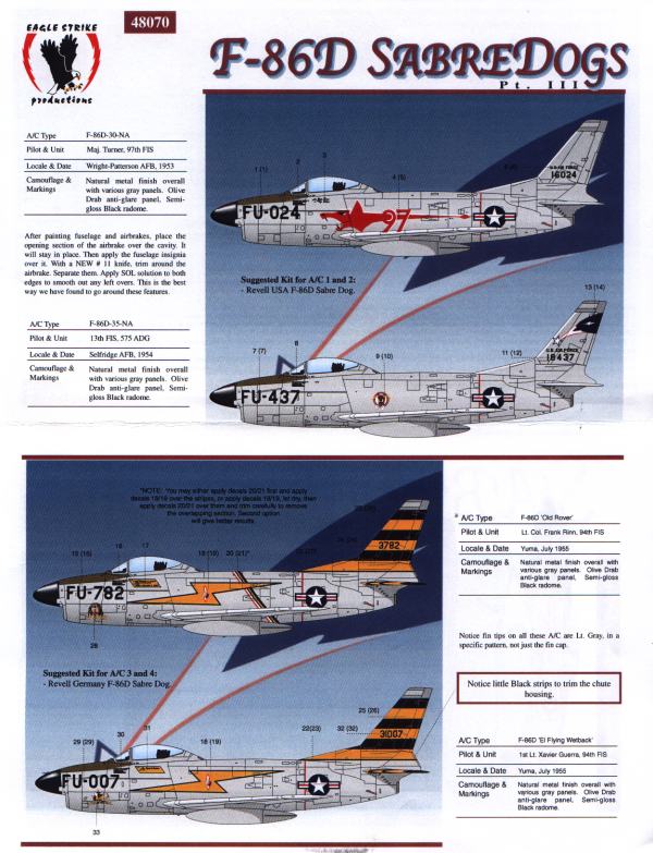 Eagle Strike Productions 48070 F 86 D SABREDOGS PARTIE III Maquettes 1:48