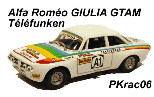Progettok RAC006 ALFA ROMEO GIULIA GTAM TELEFUNKEN SUDAFRICA 1972 Die cast 1:43