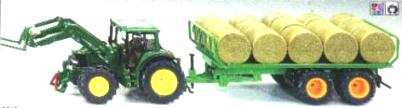 John Deere avec chariot à balles rondes